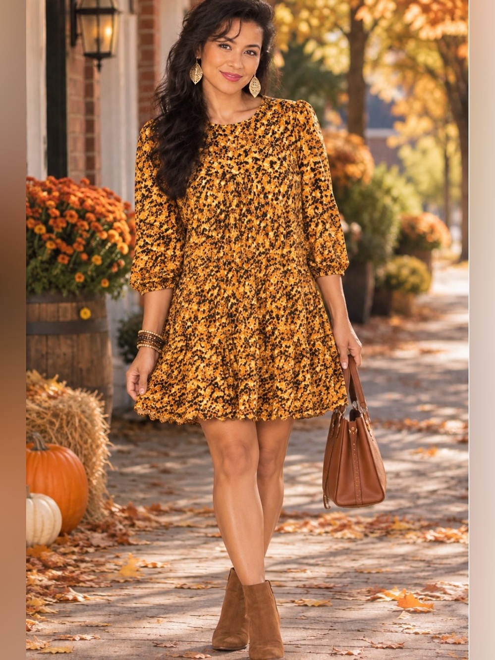 NWT Nanette Lepore Mustard Yellow Printed Pleated Shift Dress Size 10 and 8